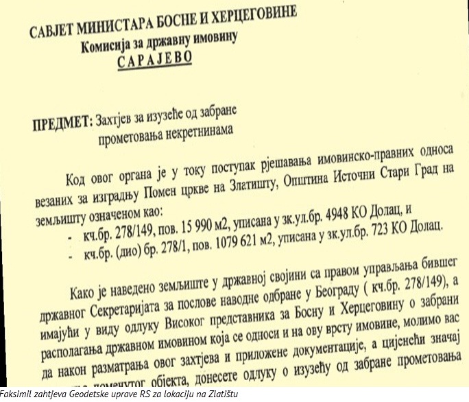 Faksmil zahtjeva za izgradnju crkve na Zlati&scaron;tu
