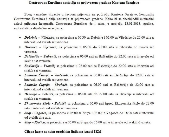 Vozni red Centrotransa Vozni red Centrotransa