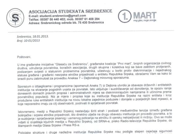 otvoreno pismo Asocijacije studenata Srebrenice otvoreno pismo Asocijacije studenata Srebrenice