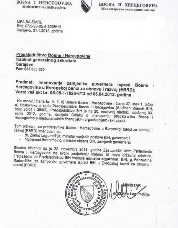Lagumdžija predložio Radončića za zamjenika guvernera BiH u EBRD-u Lagumdžija predložio Radončića za zamjenika guvernera BiH u EBRD-u
