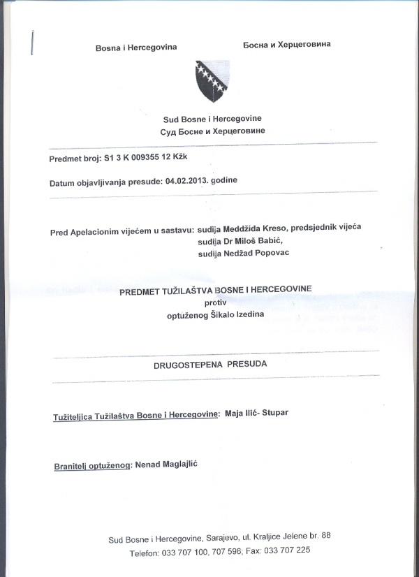 presuda protiv Izedina &Scaron;ikala 