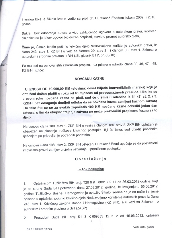 presuda protiv Izedina &Scaron;ikala