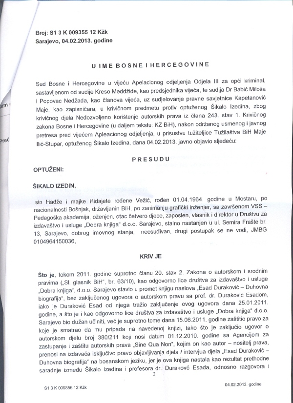 presuda protiv Izedina &Scaron;ikala