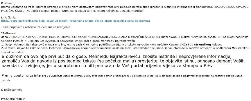 reagiranje Mehmeda Bajraktarevića