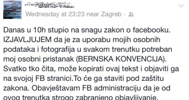 Prestanite se blamirati s idiotskim statusima, na postoji nikakav samoljepljivi zakon o Facebooku