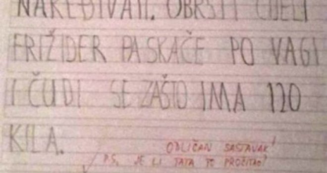 Ovako je učenik iz Bosne opisao svog oca: 'Obrsti frižider, pa skače po vagi...'