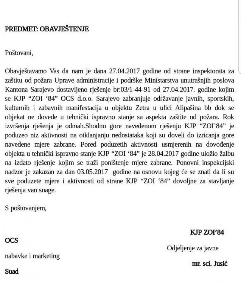 zetra-obavjestenje