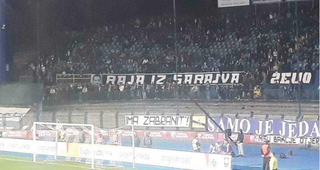 Na stadionu Grbavica navijači Želje izložili veliki transparent 'Ima zabranit!' i zastavu Bruneja