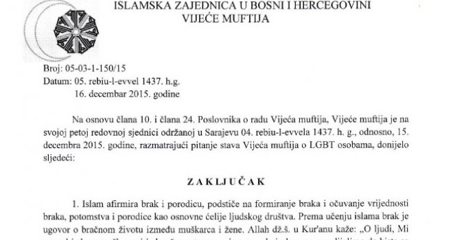 Vijeće muftija pojašnjava kako se ophoditi prema LGBTIQ osobama: Jeste veliki grijeh, ali...