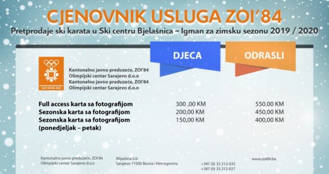 Akcijska prodaja ski karata počinje 21. oktobra i traje do 30. nvembra