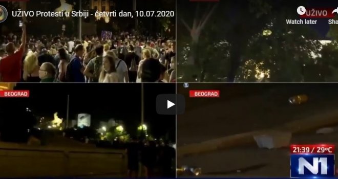 Opet krv na protestima u Beogradu: Mladić izboden nožem, probijena ograda, na policiju lete kamenice, flaše...