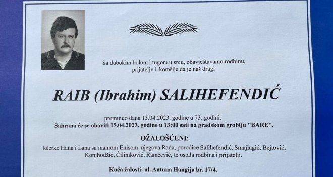 Otišao je dr. Raib Salihefendić, ratni heroj u bijelom, jedan od autora sarajevskog fiksatora