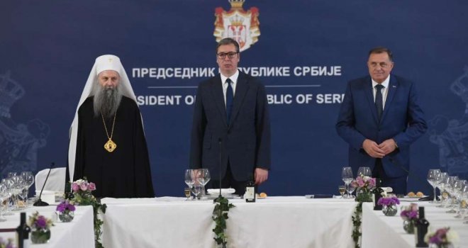 Vučić s Dodikom i vrhom SPC: Rezolucija o Srebrenici ključno pitanje za opstanak Srba