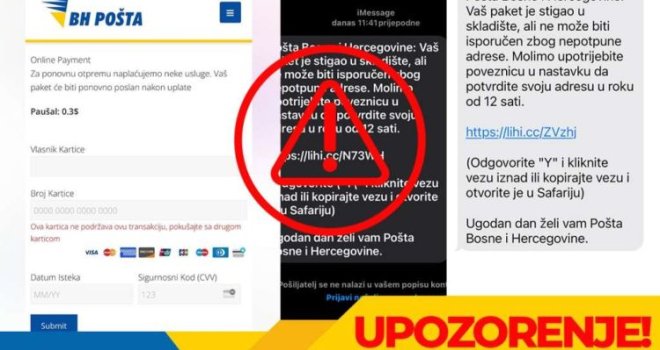 BH Pošta objavila važno upozorenje: Ne nasjedajte na lažne poruke o neuspjeloj dostavi pošiljki!