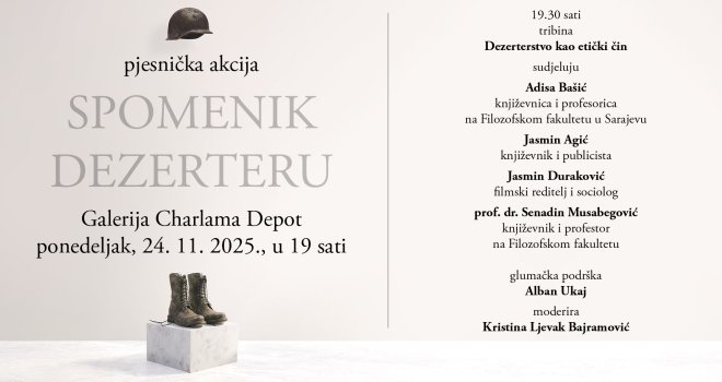 Pjesnička akcija 'Spomenik dezerteru' u galeriji Charlama Depot