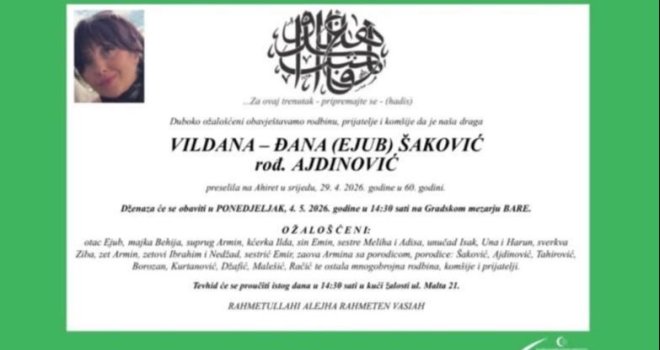 Supruga Armina Šakovića izgubila bitku za život: Nakon duge i teške bolesti, preminula Đana Šaković