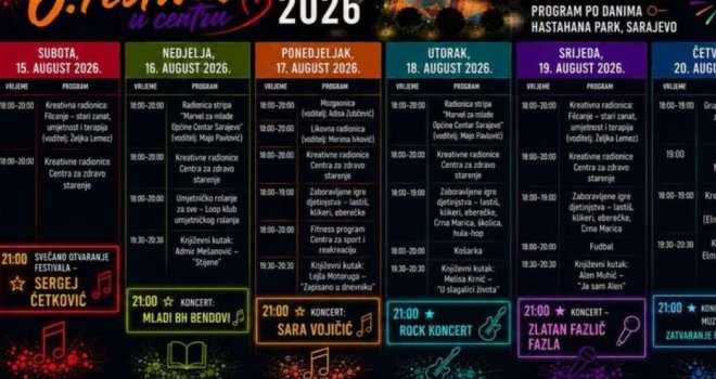 Festival u Centru od 15. do 20. augusta u parku Hastahana